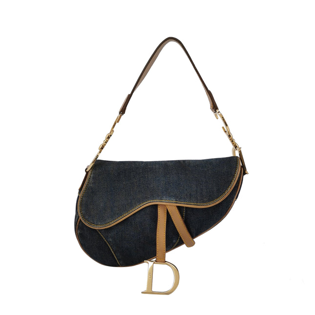 Dior Saddle Vintage Navy Denim with Silk Lining and Leather Trim-Luxbags