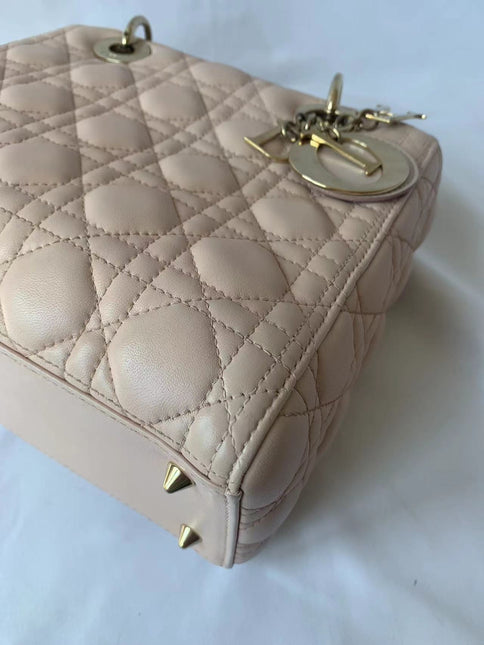 Sold Lady Dior Pink Cannage Leather Medium