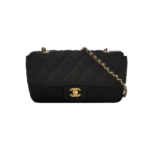 Chanel Classic Flap Extra Mini Black Silk Satin Quilted Gold-tone Hardware-Luxbags