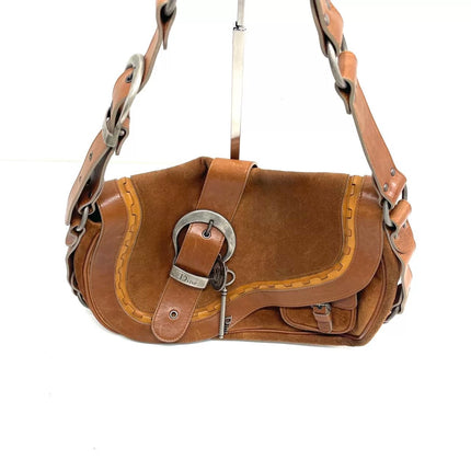 Dior Vintage Gaucho Large Brown Suede Leather Crossbody Bag