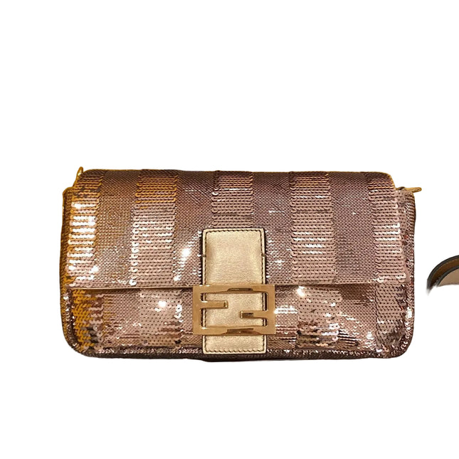 Fendi Baguette Medium Pink Glitter Sequins Valentine's Special Crossbody Bag-Luxbags