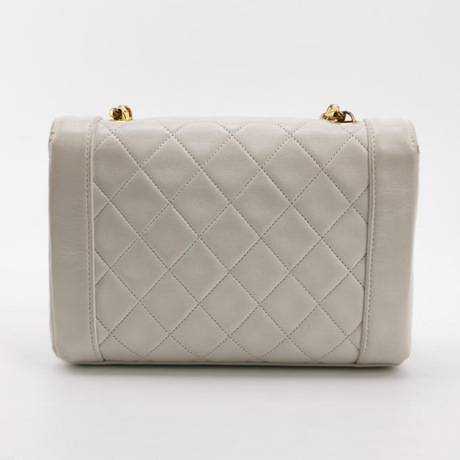 Chanel Diana CC Flap Bag Small Vintage White Lambskin Leather with 24k Gold HW, 1989-1991