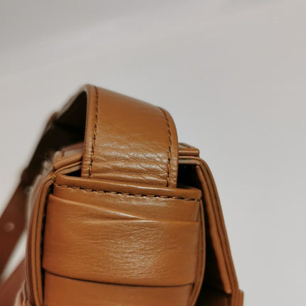 Bottega Veneta Brick Cassette Small Tan Brown Leather Crossbody Bag