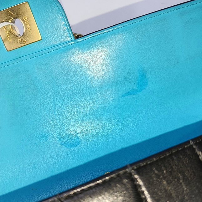 Chanel East West Chocolate Bar Black Leather Blue Interior