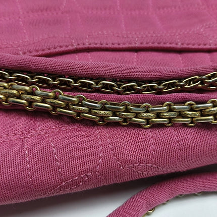 Chanel 2.55 Jumbo Double Flap Pink Fabric Crocodile Print Gold-tone Hardware