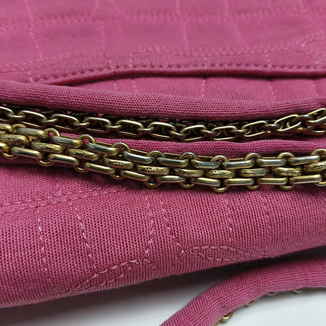Chanel 2.55 Jumbo Double Flap Pink Fabric Crocodile Print Gold-tone Hardware