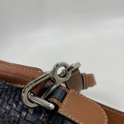 Loewe Puzzle Small Leather Woven Braided Navy Crossbody Bag