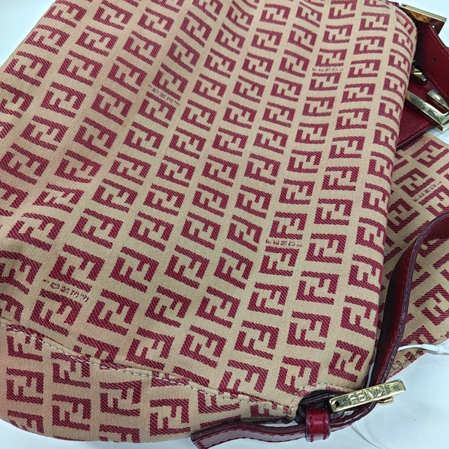 Fendi Mamma Baguette Red Classic Zucchino Monogram Shoulder Bag
