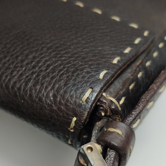 Fendi Baguette Selleria Calfskin Leather Brown Shoulder Bag