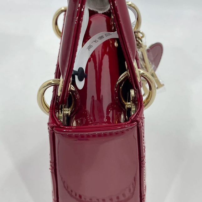 Lady Dior Mini Handbag Burgundy Red Patent Leather Gold-tone Chain Strap 2020 Suede Interior