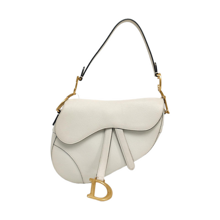 Dior Saddle Medium 2021 White Grained Leather Handbag-Luxbags