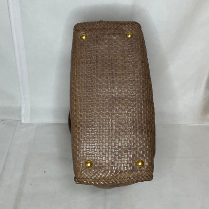 Prada Madras Brown Woven Leather Top Handle Shopping Tote