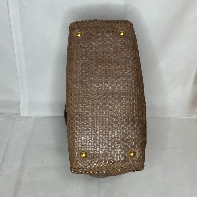 Prada Madras Brown Woven Leather Top Handle Shopping Tote