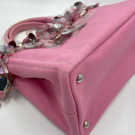 Prada Canape Small Pink Canvas with Sequins Top Handle Bag with Strap Rare