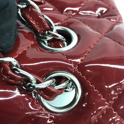 Chanel Classic Flap Medium 2012 Red Burgundy Patent Leather Silver Hardware