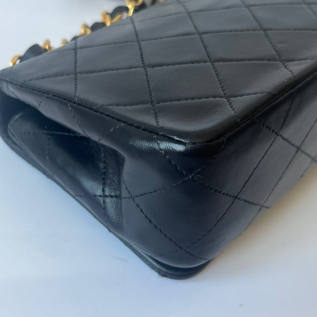 Chanel Classic Flap Mini Vintage 1989-1991 Black Lambskin Leather with 24k Gold Hardware