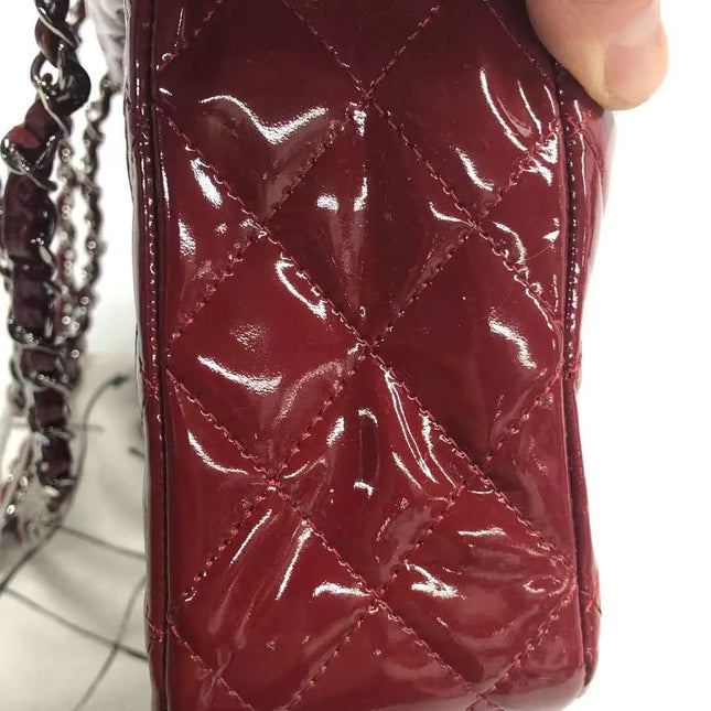 Chanel Classic Flap Medium 2012 Red Burgundy Patent Leather Silver Hardware