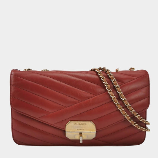 Chanel Gabrielle Flap Bag 2011-2012 Chevron Leather Medium Red Shoulder Bag-Luxbags