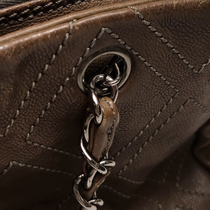Chanel Brown Diamond Stitch Tote Calfskin Leather Zipper Bowler 2005-2006