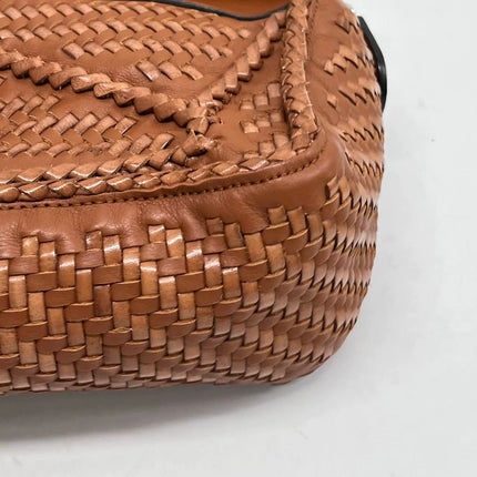 Loewe Puzzle Small Leather Woven Braided Tan Brown Crossbody Bag