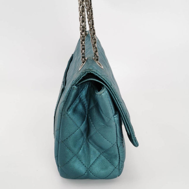 Sold Chanel 2.55 Flap Bag 2008 Large Lambskin Leather Teal Blue Green