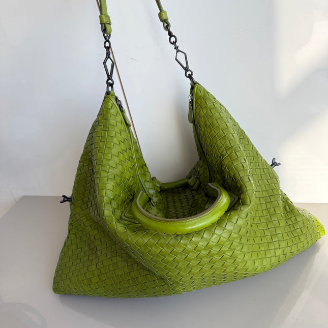 Bottega Veneta Maxi Convertible Tote Bag Hobo Green Leather Two-way Carry 52cm