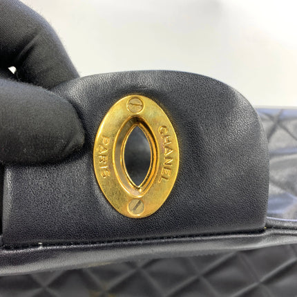 Chanel 1996 Vintage Classic Maxi Flap Black Lambskin Leather Giant CC 24 Gold Hardware