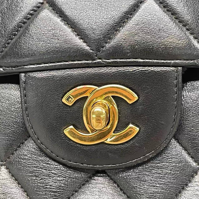 Chanel Jumbo Double Sided Classic Flap Black Lambskin Leather 24k Gold Hardware Handbag