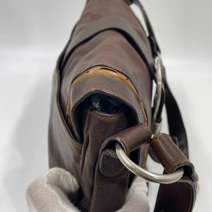Dior Vintage Gaucho Large Dark Brown Leather Crossbody Bag 36cm