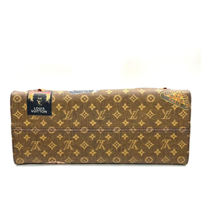 Sac cabas Louis Vuitton OnTheGo Large Hotel Labels Monogram Marron