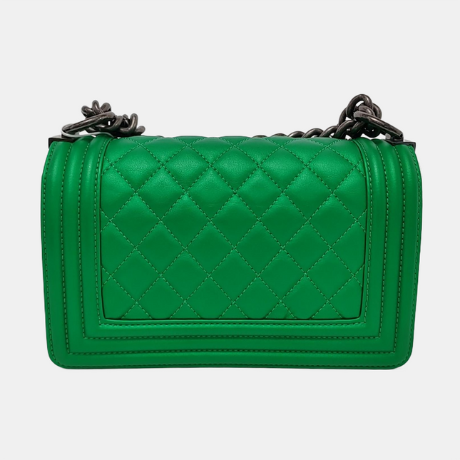 Chanel Le Boy Small Green Calfskin Leather Bag Antiqued Silver Hardware 2014-2015