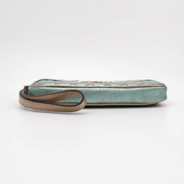 Sold Gucci Pink Teal Mini Metallic Laminated Trapuntata Leather Horsebit Clutch Pouch