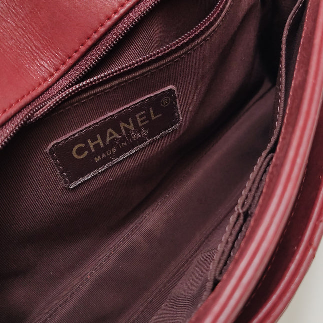 Chanel Classic Flap Medium Happy Stitch Red Aged Calfskin Leather Gold Hardware, 2015-2016
