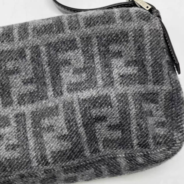 Fendi Baguette Bag Grey Wool Zucca Print Shoulder Bag