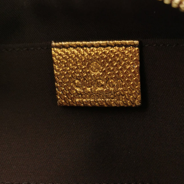 Gucci Clutch Pochette Gold Monogram Canvas and Leather Heart Chain