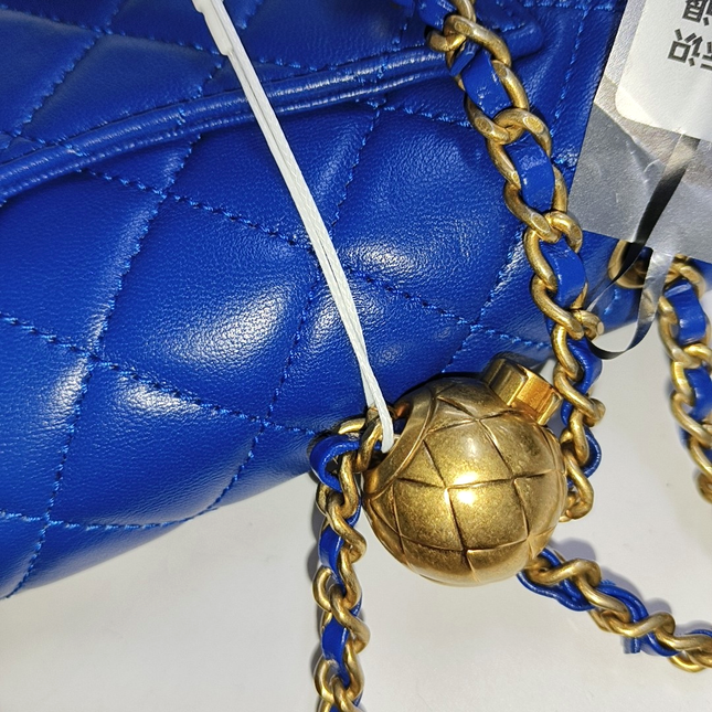 Chanel Classic Flap Rectangular Mini Blue Lambskin Pearl Crush Adjustable Gold Ball Chain