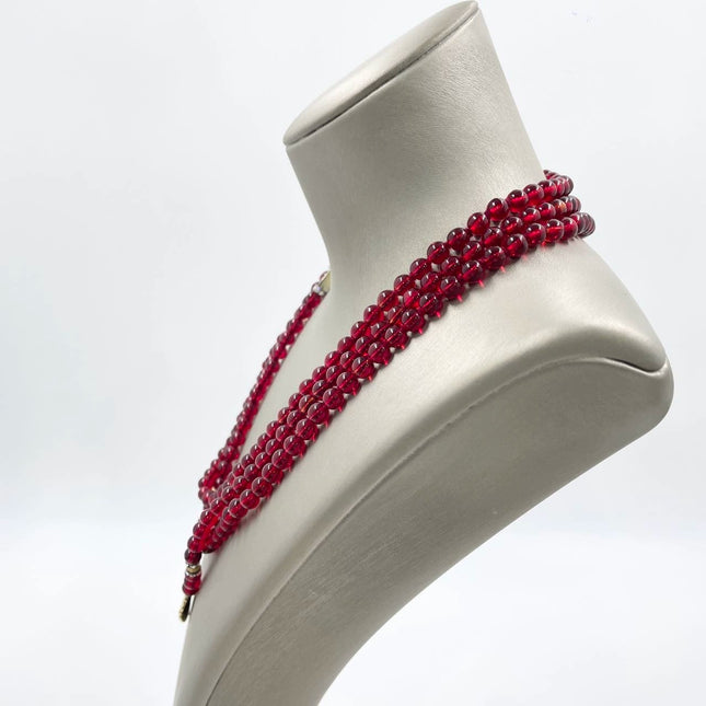 Ferragamo Vintage Rare Red Ruby Beads Necklace Gold Plated Butterfly Signed