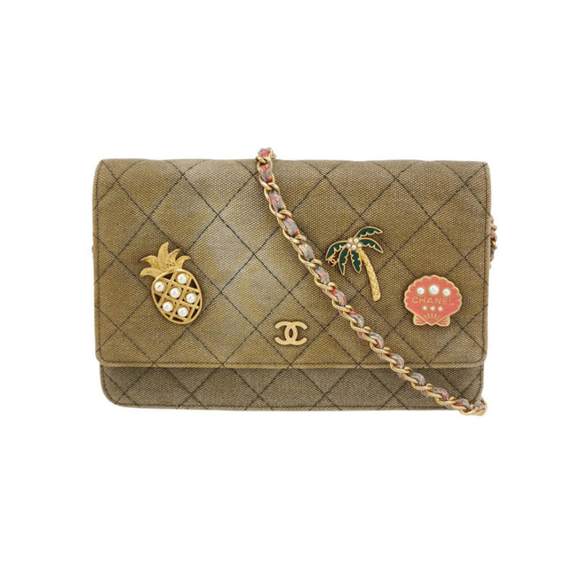 Chanel Wallet on Chain Khaki Quilted Canvas Coco Cuba Charms 2017