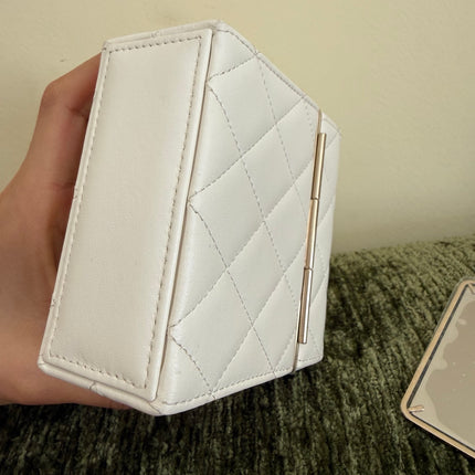 Chanel 22p Mini White Quilted Lambskin Box Clutch Crossbody Bag