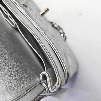 Chanel Classic Flap Medium Silver Lambskin Leather Silver Hardware