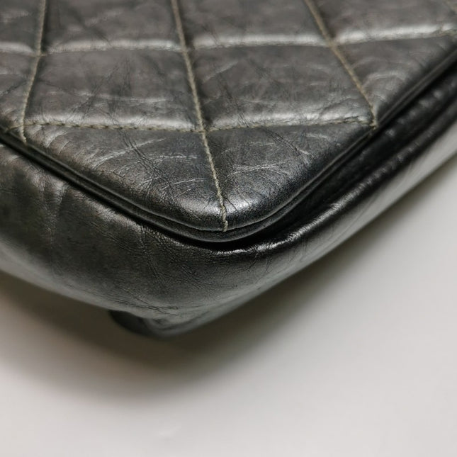 Chanel Paris Bombay Pondicherry Flap Bag Quilted Large Grey Silver Hardware