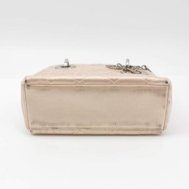 Sold Lady Dior Mini 2004 Beige Silk Handbag Silver Hardware