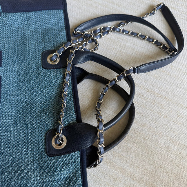 Chanel Deauville Tote Medium Navy Denim Top Handle