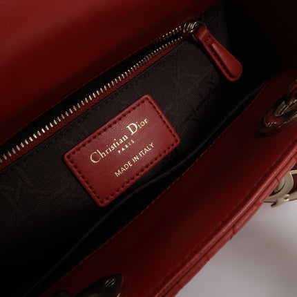 Lady Dior Small My Abcdior Red Lambskin Cannage Leather Gold Hardware
