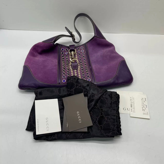 Gucci Jackie Vintage Large Purple Suede Leather Ringlets Decoration