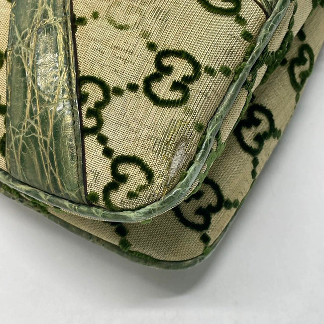 Gucci Jeweled Dragon Bag Green Crocodile and GG Velvet Bamboo Chain Strap Shoulder Bag
