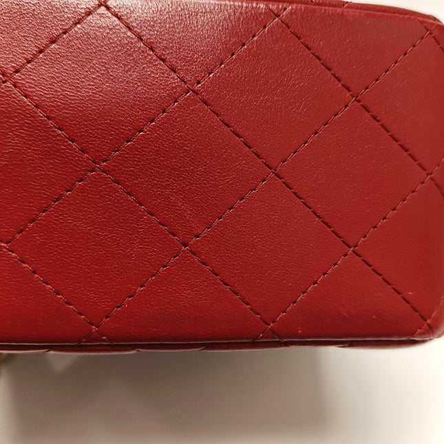 Chanel Classic Flap Mini Square Red Lambskin Leather Gold Hardware