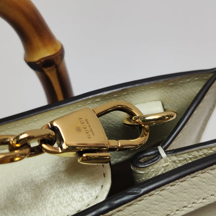 Gucci Diana Small East West Cream White Leather Bag Bamboo Handle with Strap