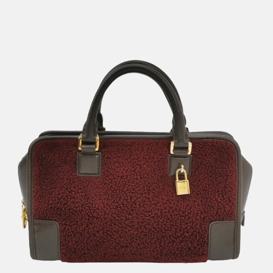 Loewe Amazona 23 in Burgundy Lambskin Leather and Shearling with Strap