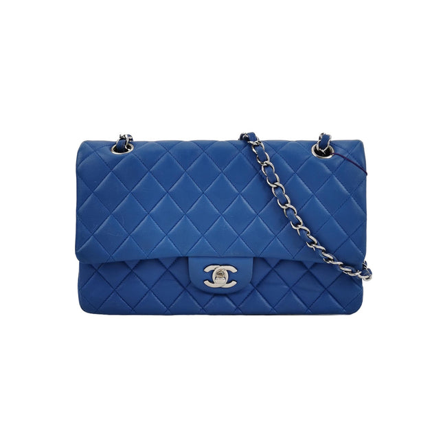 Chanel Timeless Classic Flap Medium Blue Lambskin Leather Silver Hardware-Luxbags